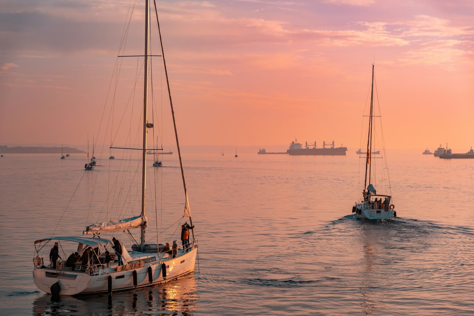 Sailing boats on the Thermaic Gulf at sunset, Thessaloniki