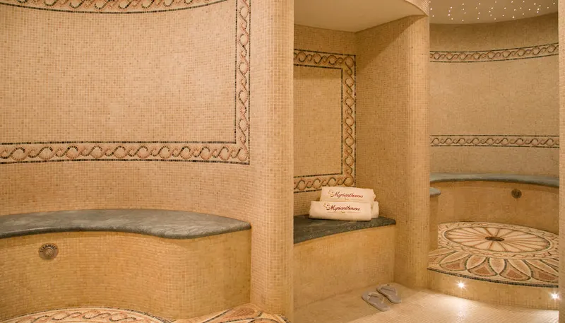 Mosaic-tiled herbal steam room