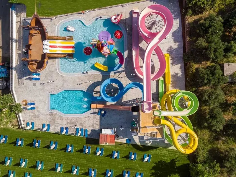 The water park and splash pools from above
