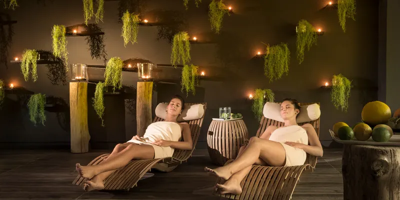 Relax room with loungers and candles