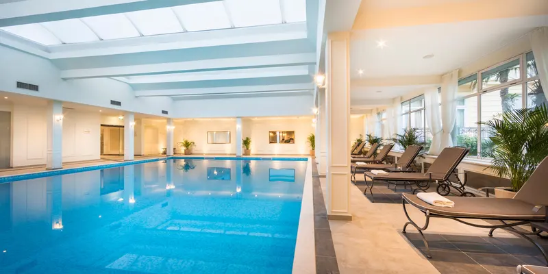 Indoor pool under a glass roof