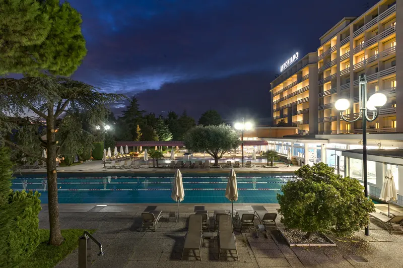 Pools lit up at night