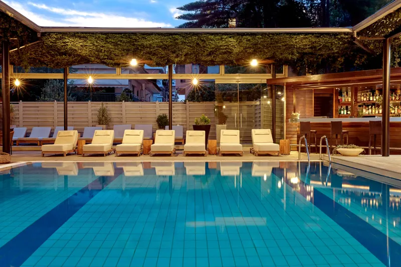Sunbeds around the Lazart pool