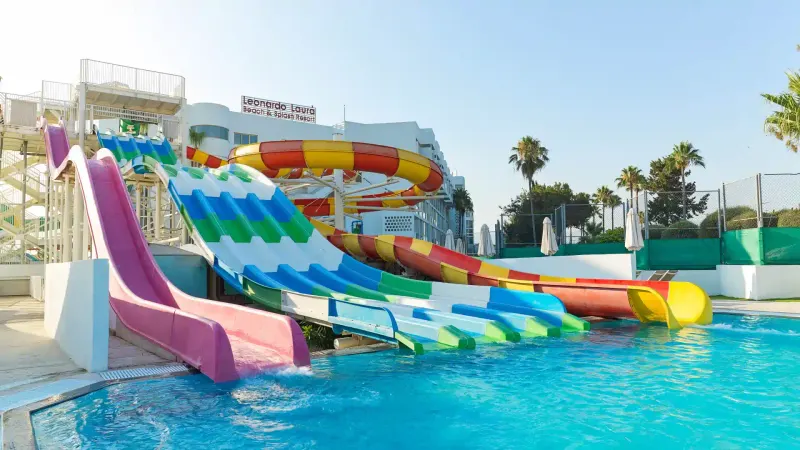 Multi-lane slide and splash pool at the resort waterpark