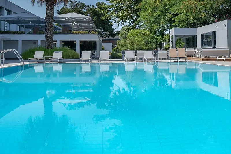 Sunbeds by the Makedonia Palace pool