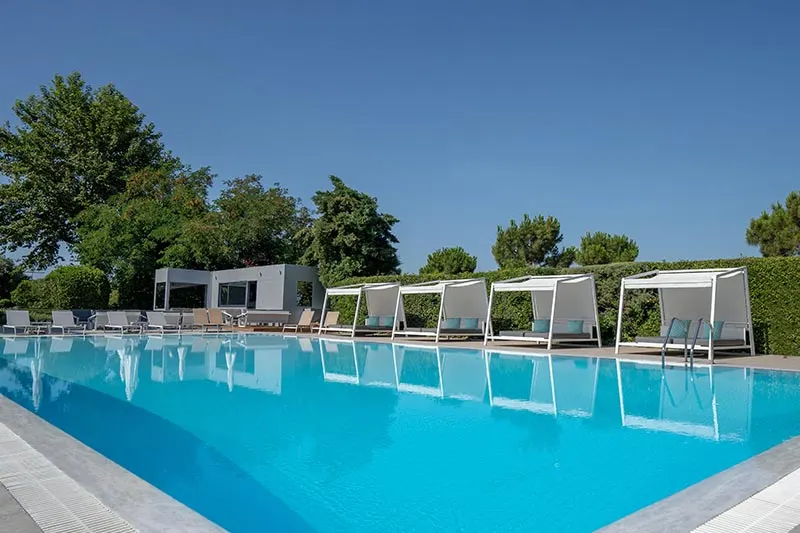 Pool and garden with Thermaic Gulf view