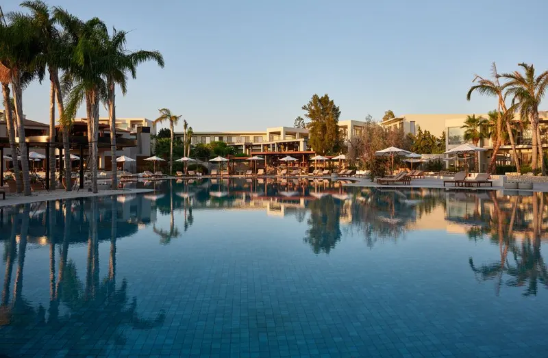 Pool with sunbeds and umbrellas