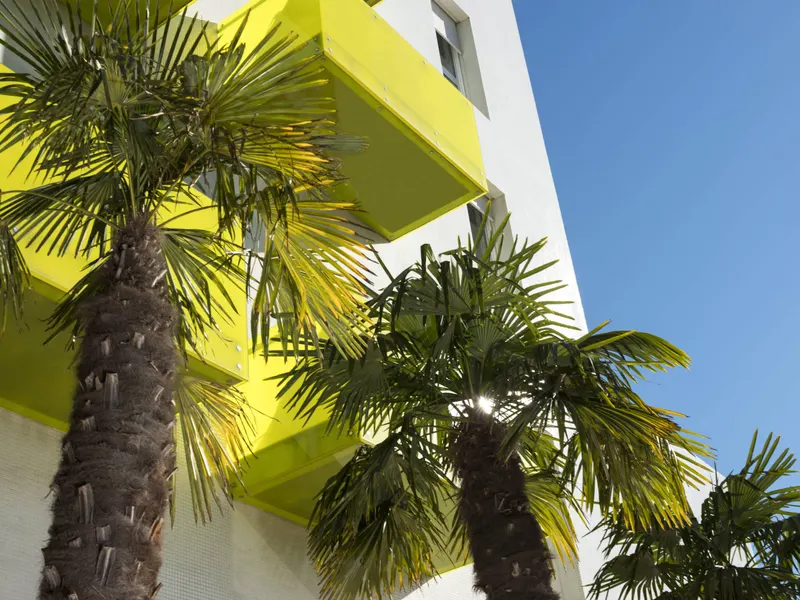 Colourful hotel exterior