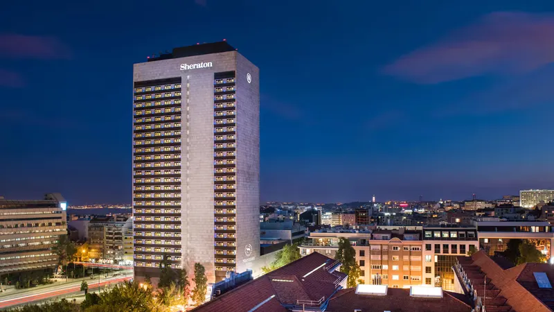 The hotel tower seen from the street