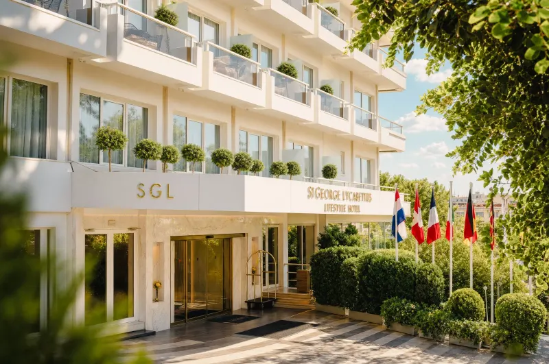 Hotel building at the foot of Lycabettus Hill