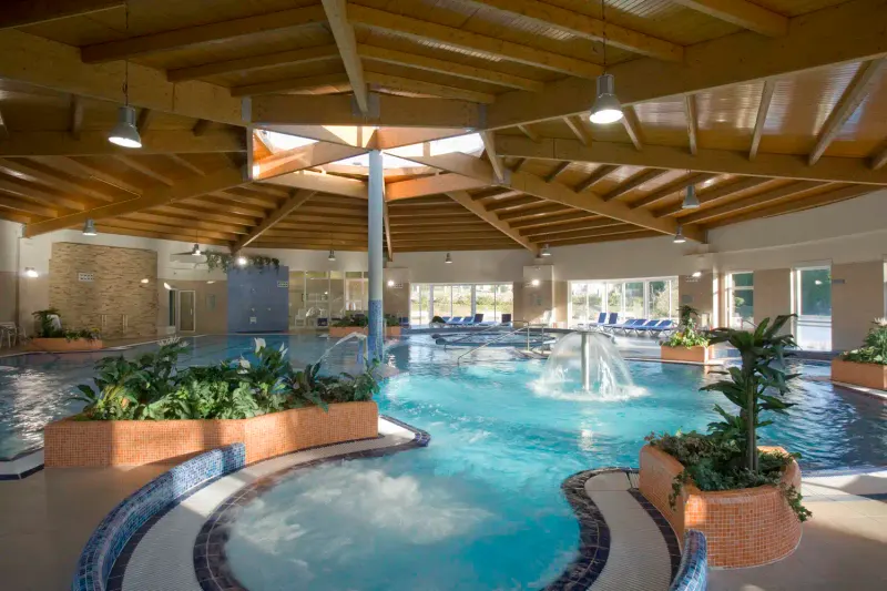 Thermal pool with jacuzzi island and plants