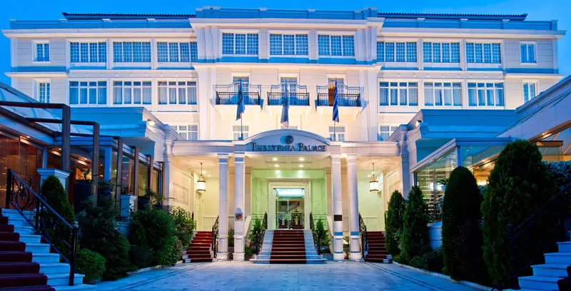 Hotel exterior at night