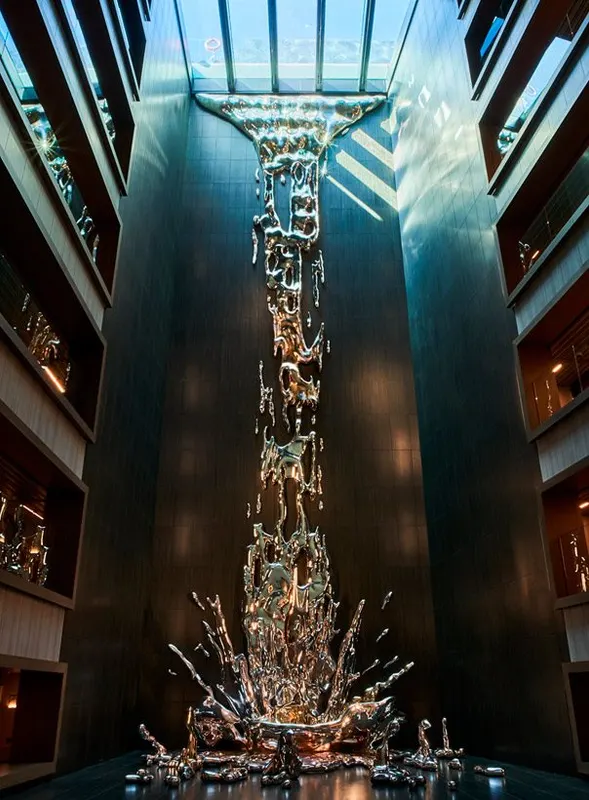 Hotel atrium with waterfall